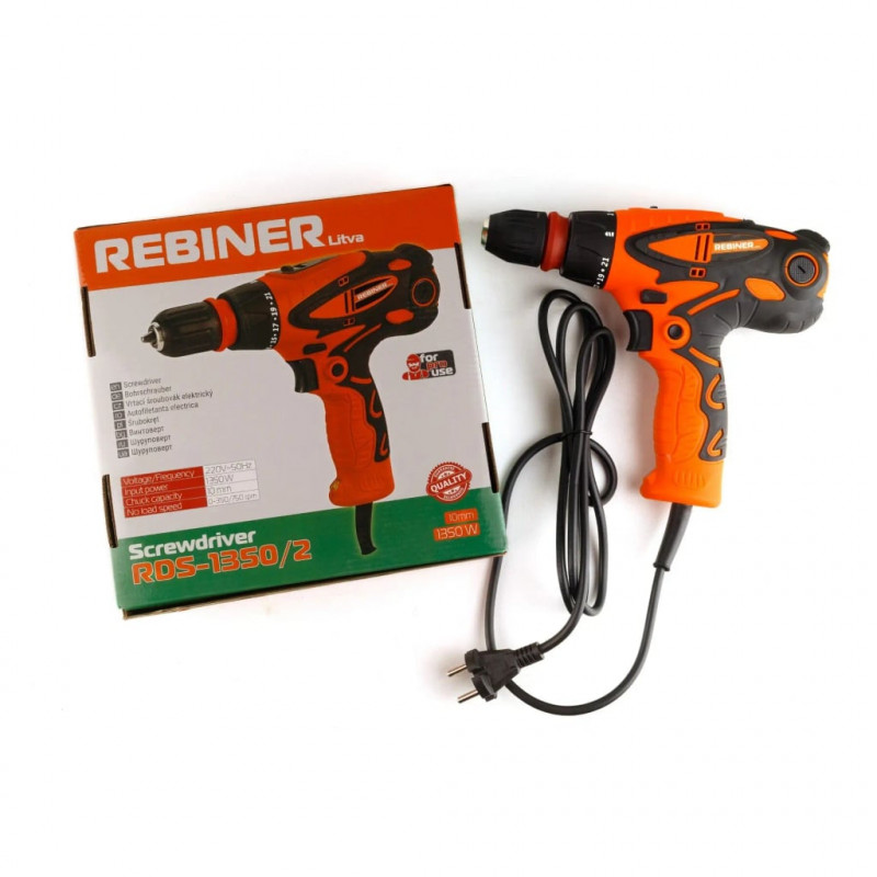 Шуруповерт сетевой Rebiner RDS-1350 DFR двухскоростной